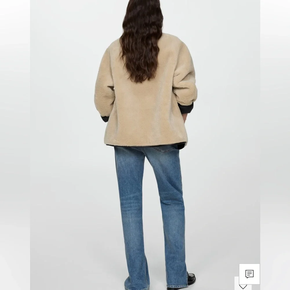 Mango Cream Teddy Jacket with Black Accents - Picture 4 of 12